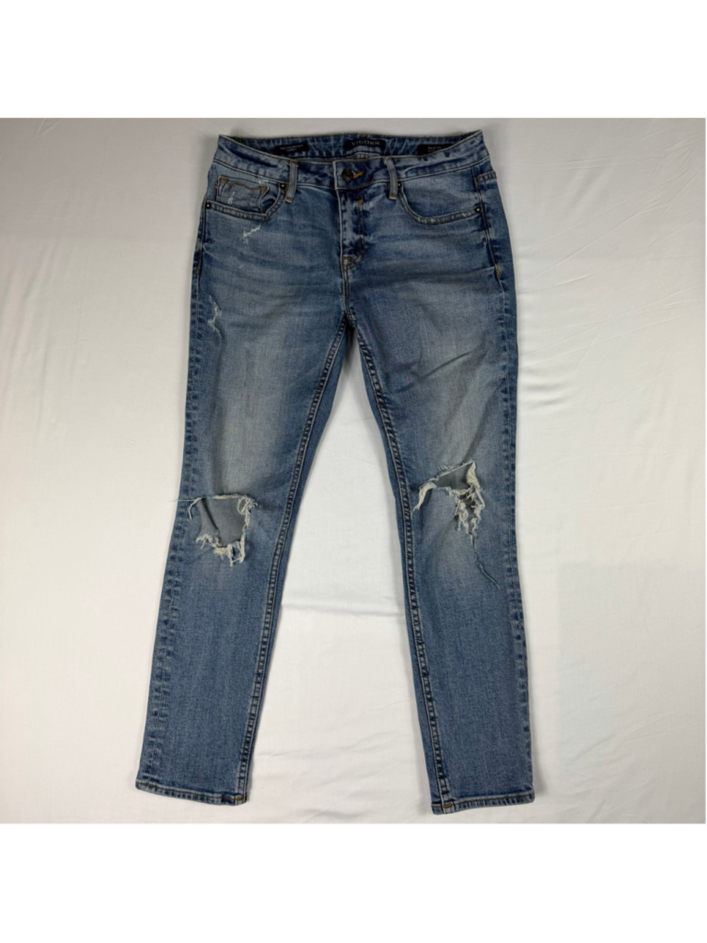 Vigoss Thompson Tomboy Jeans 28x25 Distressed Crop Straight Boyfriend Stretch